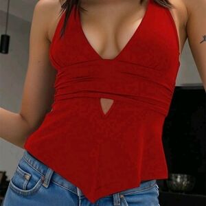 SHEIN Red Asymmetrical Cut Out Tank Top